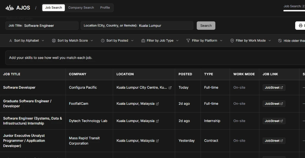 Search every major job board in one place and instantly see how your skills match each opening.